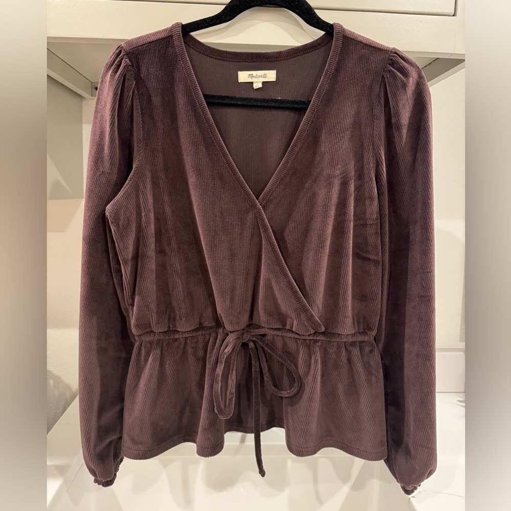 Madewell ribbed velvet crossover blouse